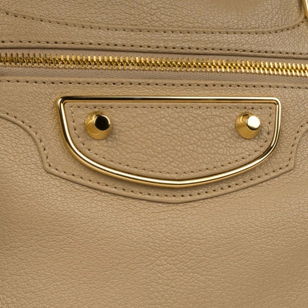 Auth Balenciaga City Bag medium Metallic edge Beige Chèvre Gold strap Mirror - Picture 10 of 12